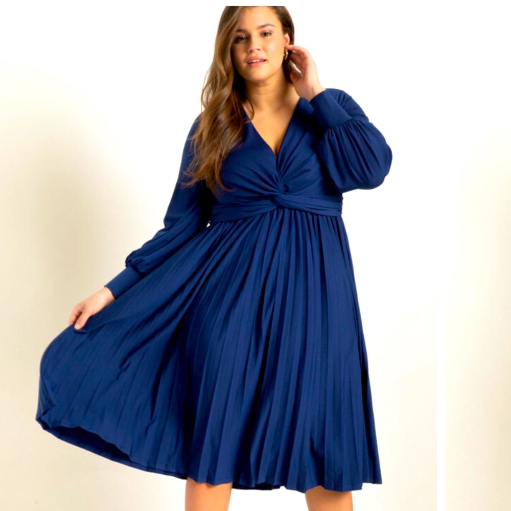 Knot front dress with pleated skirt